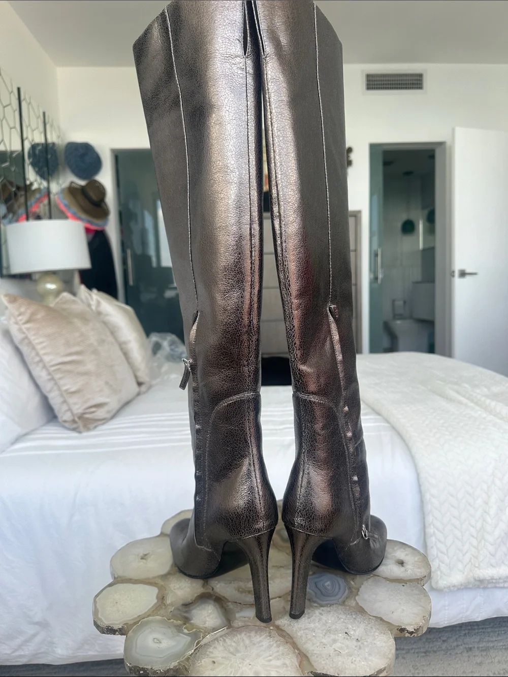 Giuseppe Zanotti Metallic Brown Knee-High Leather Stiletto Boots